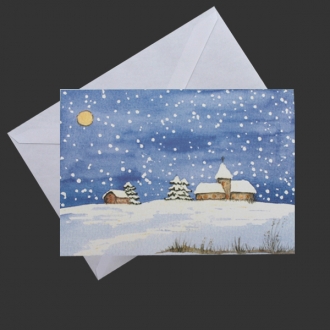 Aquarell-Weihnachtskarte Schneefall